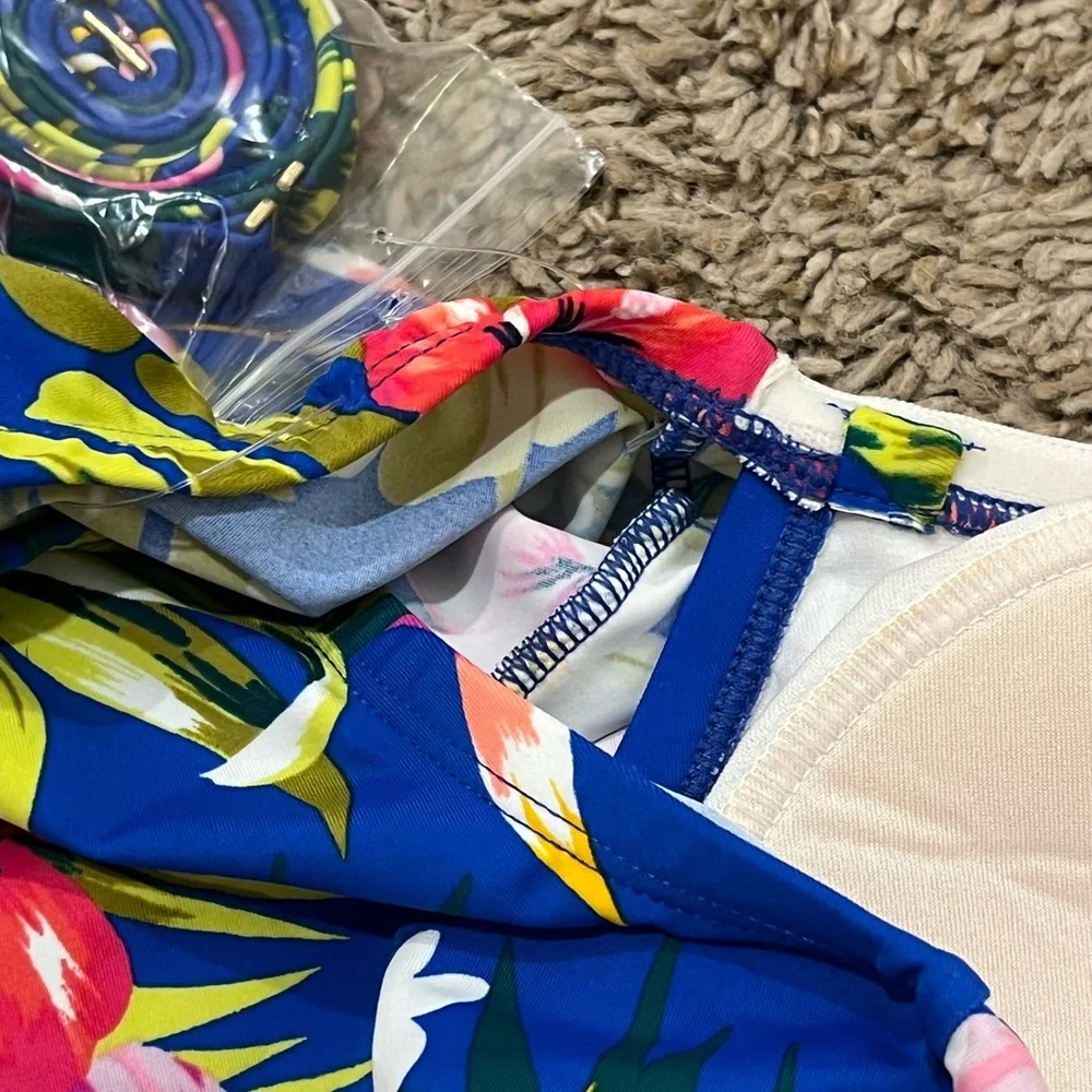 Kona Sol Sz 14W One Piece Swimsuit Floral Ruffle Top Drop Shoulder - Picture 10 of 10